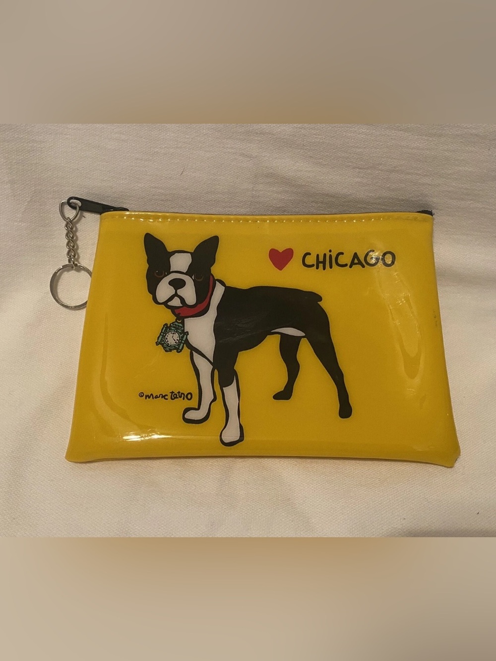Marc Tetro Boston Terrier Chicago Large Cosmetic Makeup Bag Case Yellow